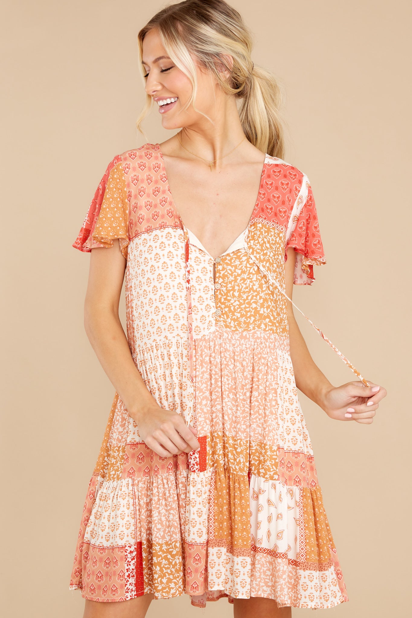 Pastiche Passion Coral Multi Print Dress