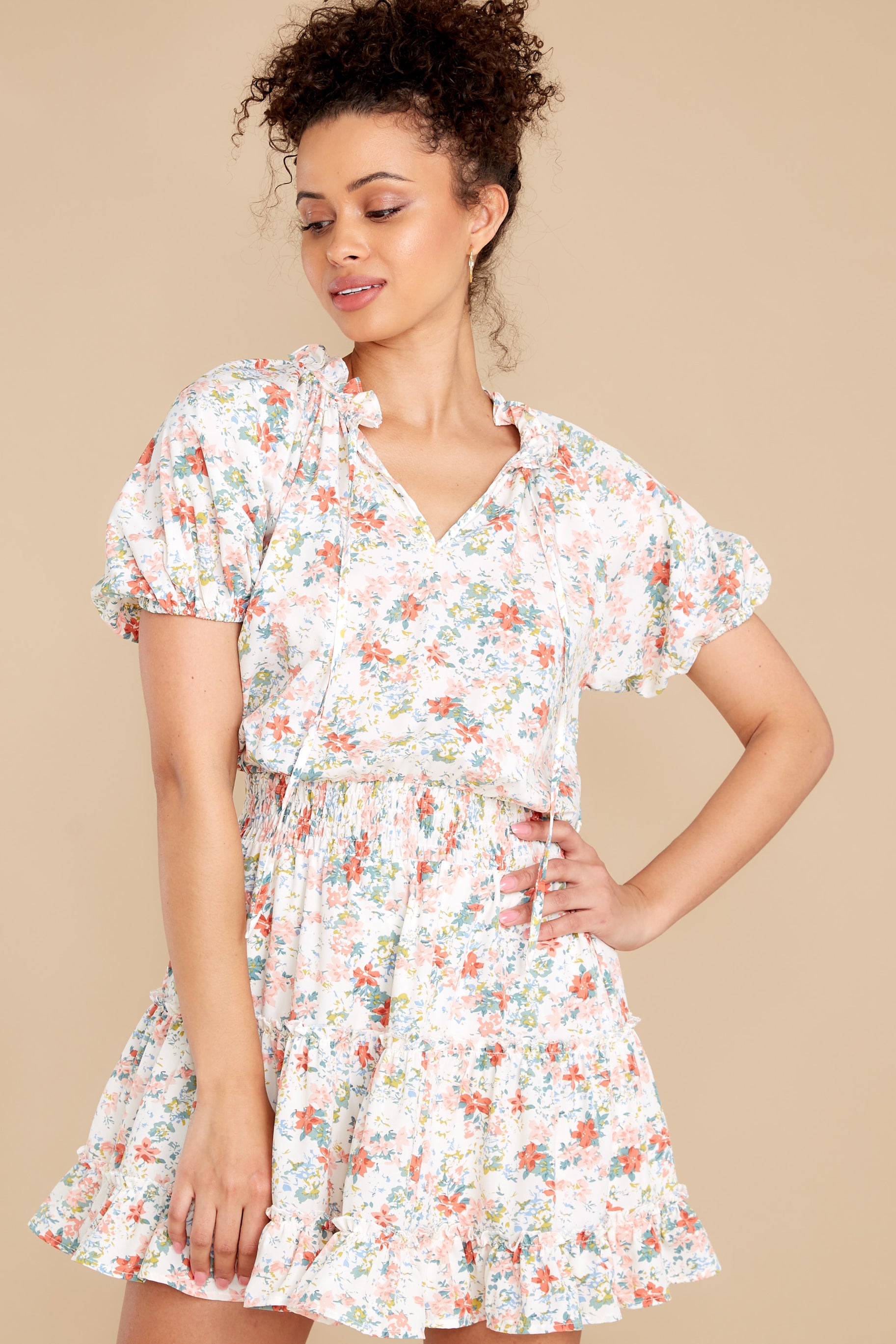 Path Less Traveled Ivory Floral Print Dress