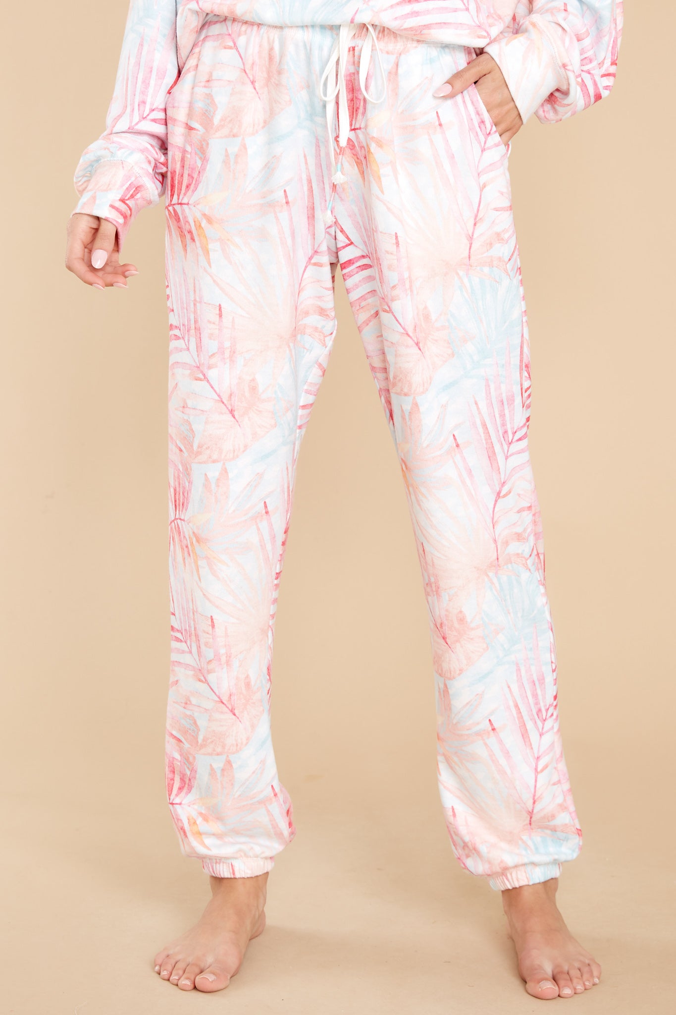 Peachy Party Tropical Print Banded Pants