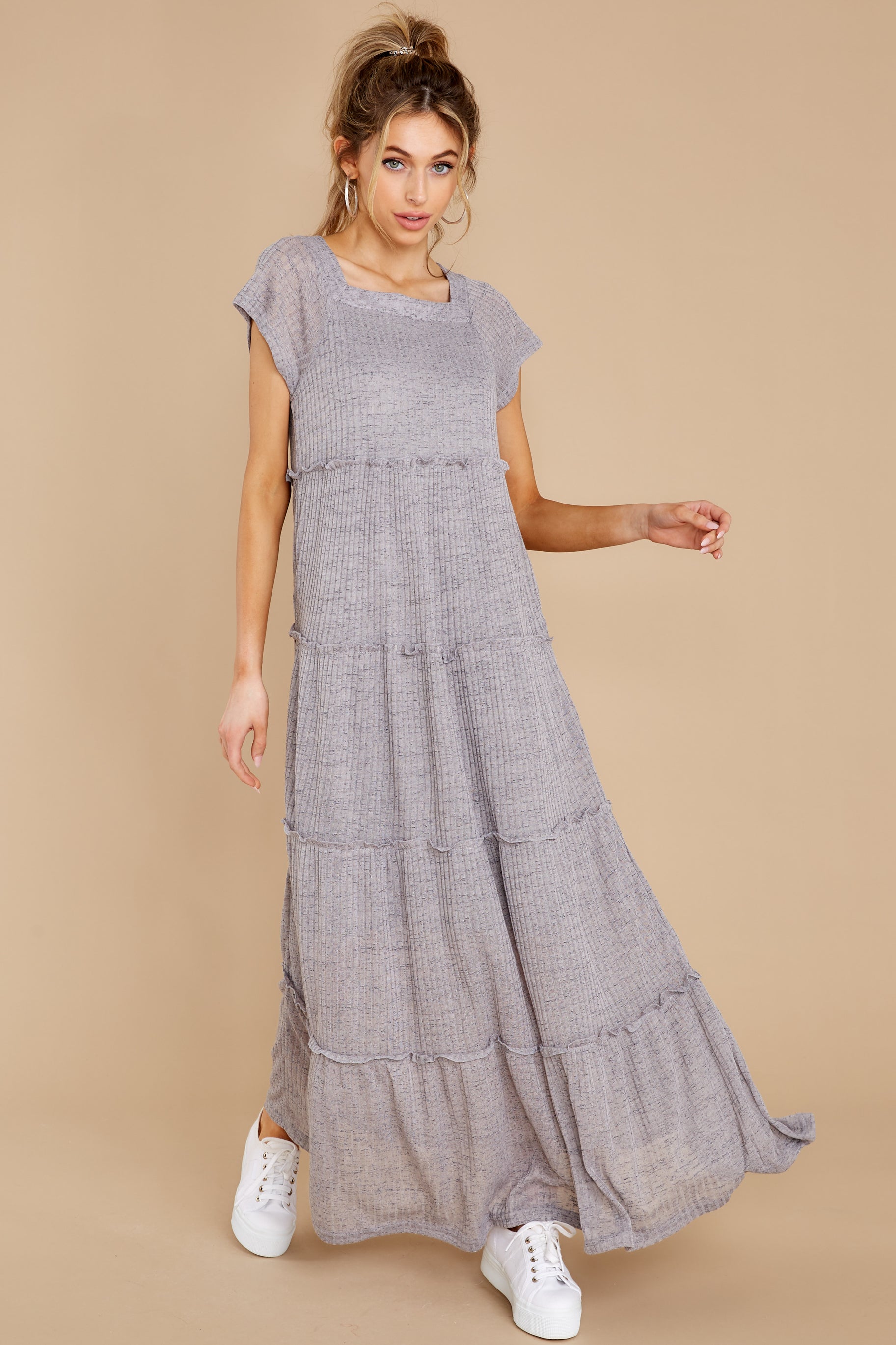 Perfect Record Dusty Blue Knit Maxi Dress