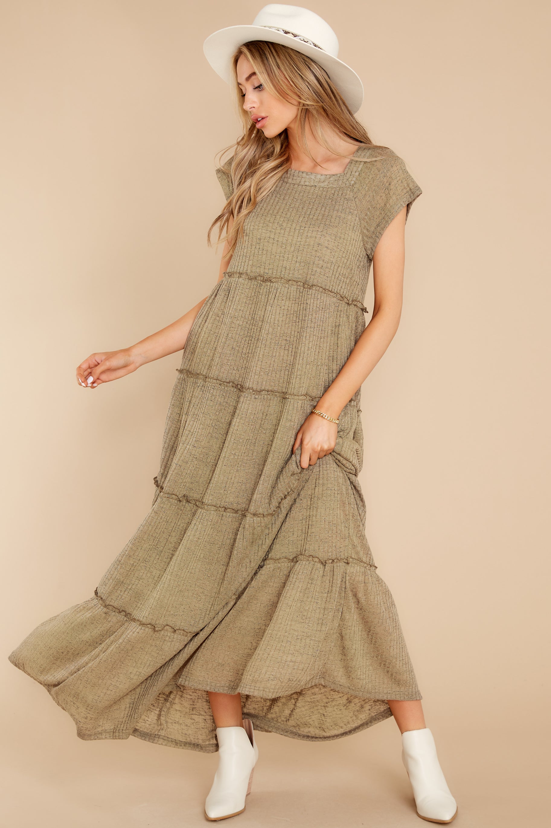 Perfect Record Olive Knit Maxi Dress