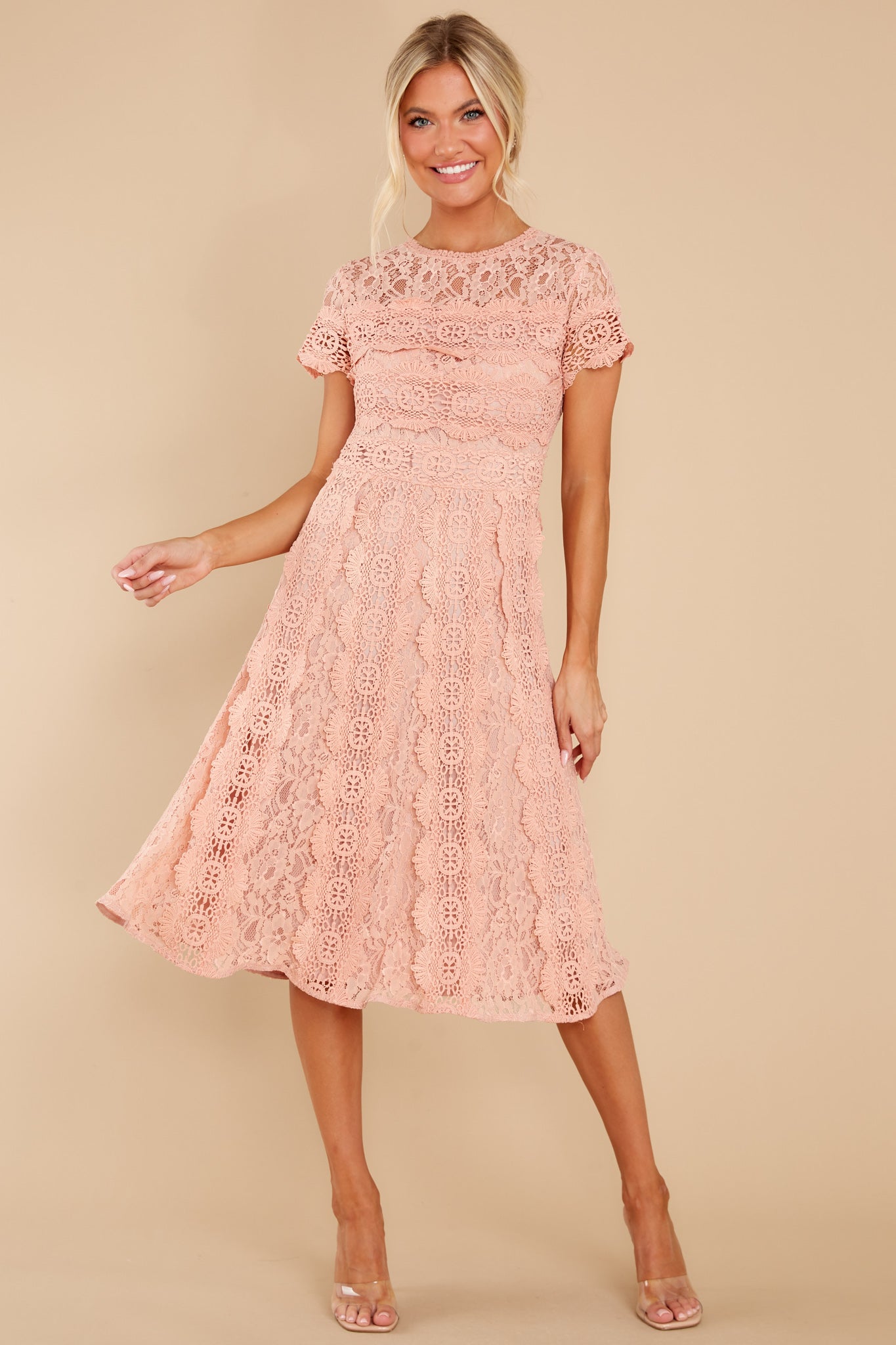 Perfectly Pleasant Light Pink Lace Midi Dress