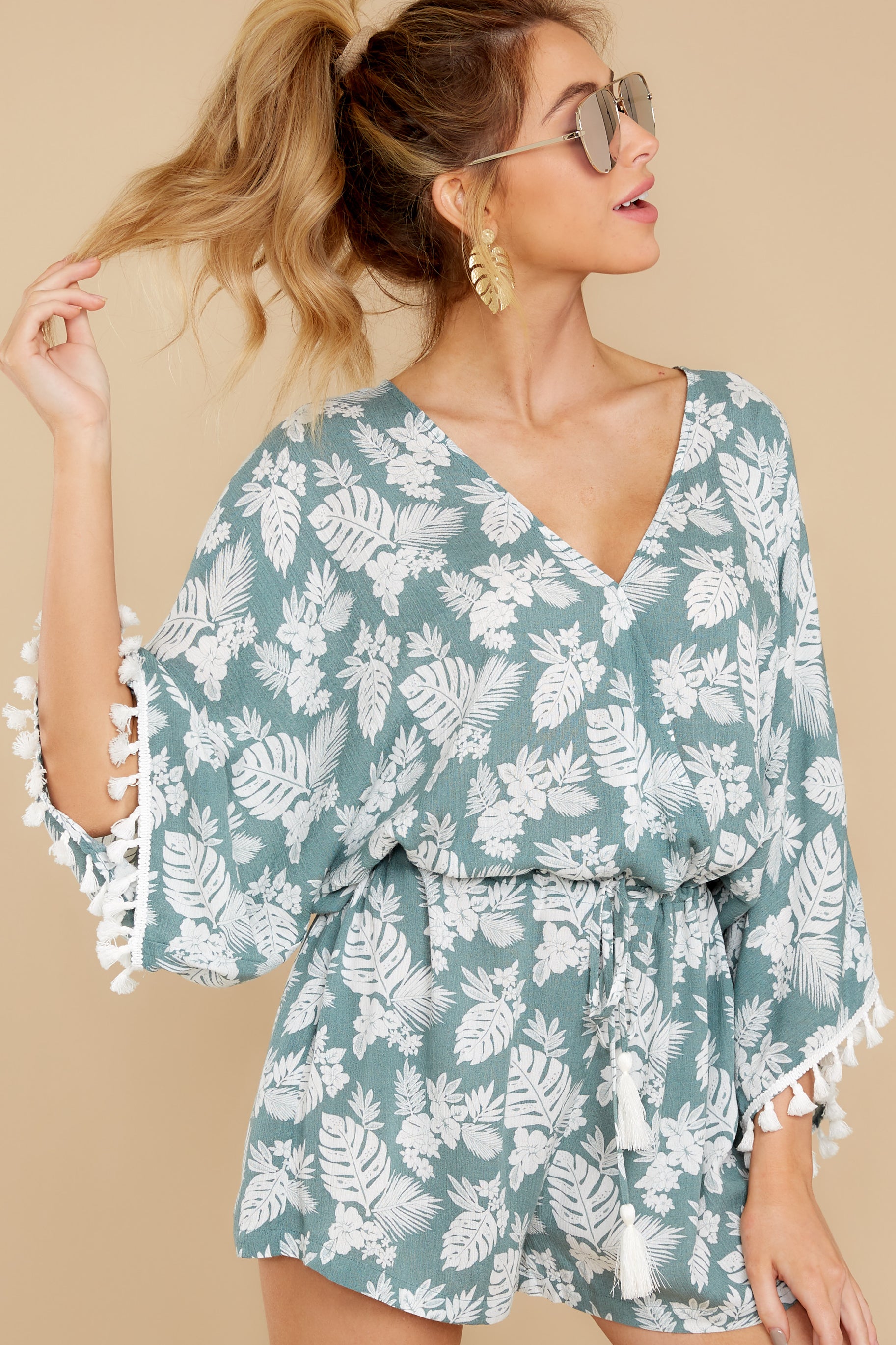 Permanent Vacation Sage Print Romper