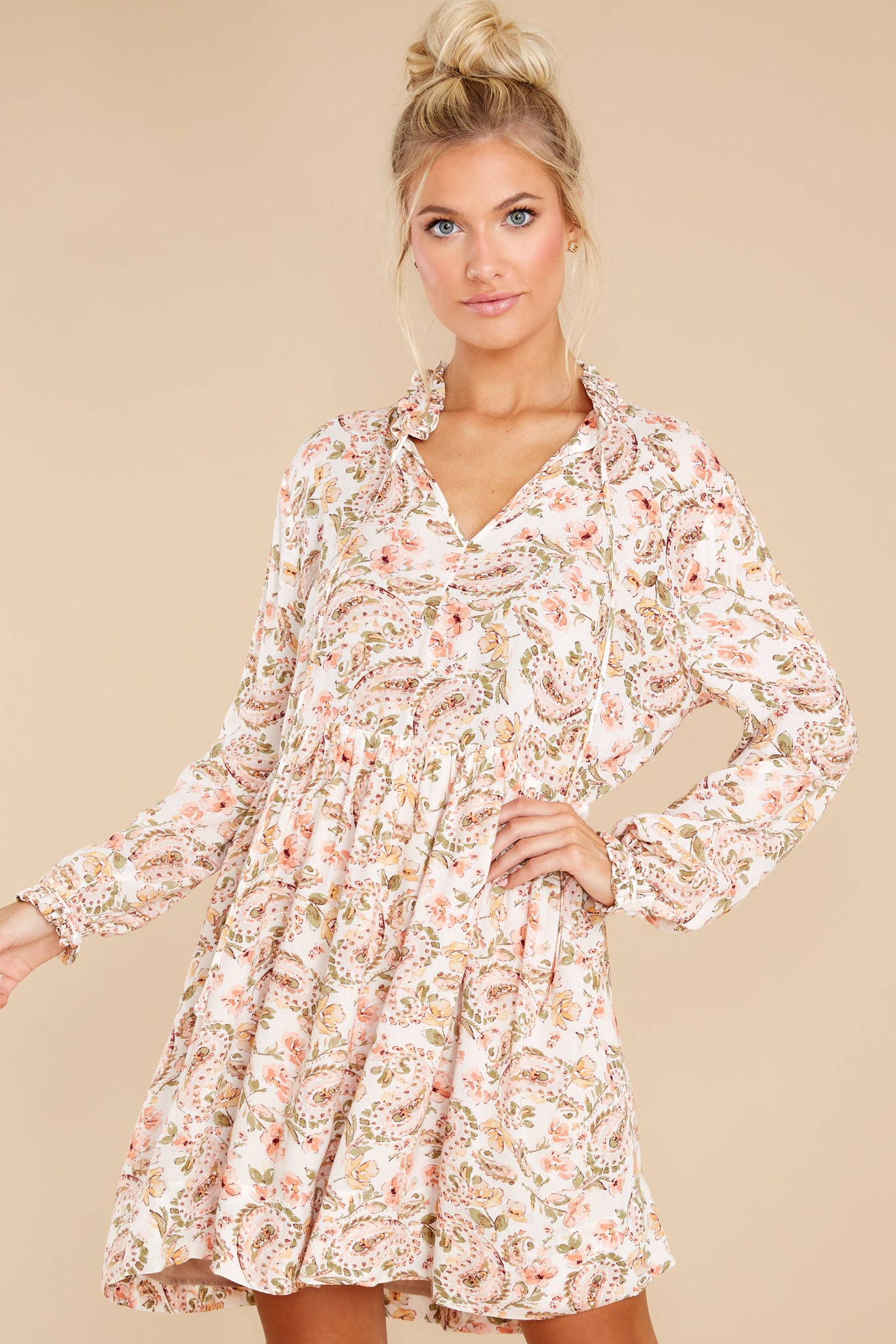 Petunias And Paisley Ivory Floral Print Dress