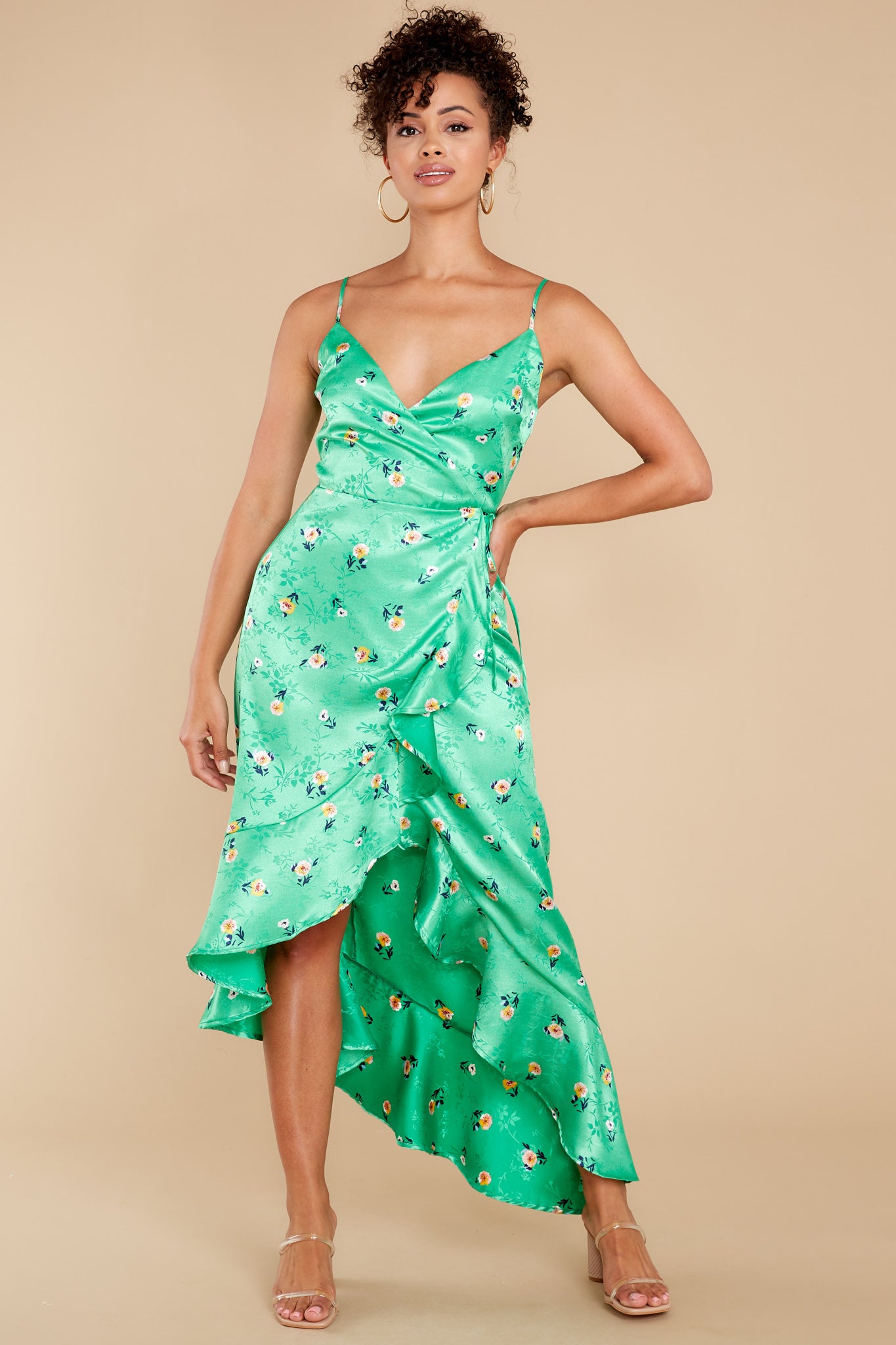 Pick Me Green Floral Print Wrap Dress