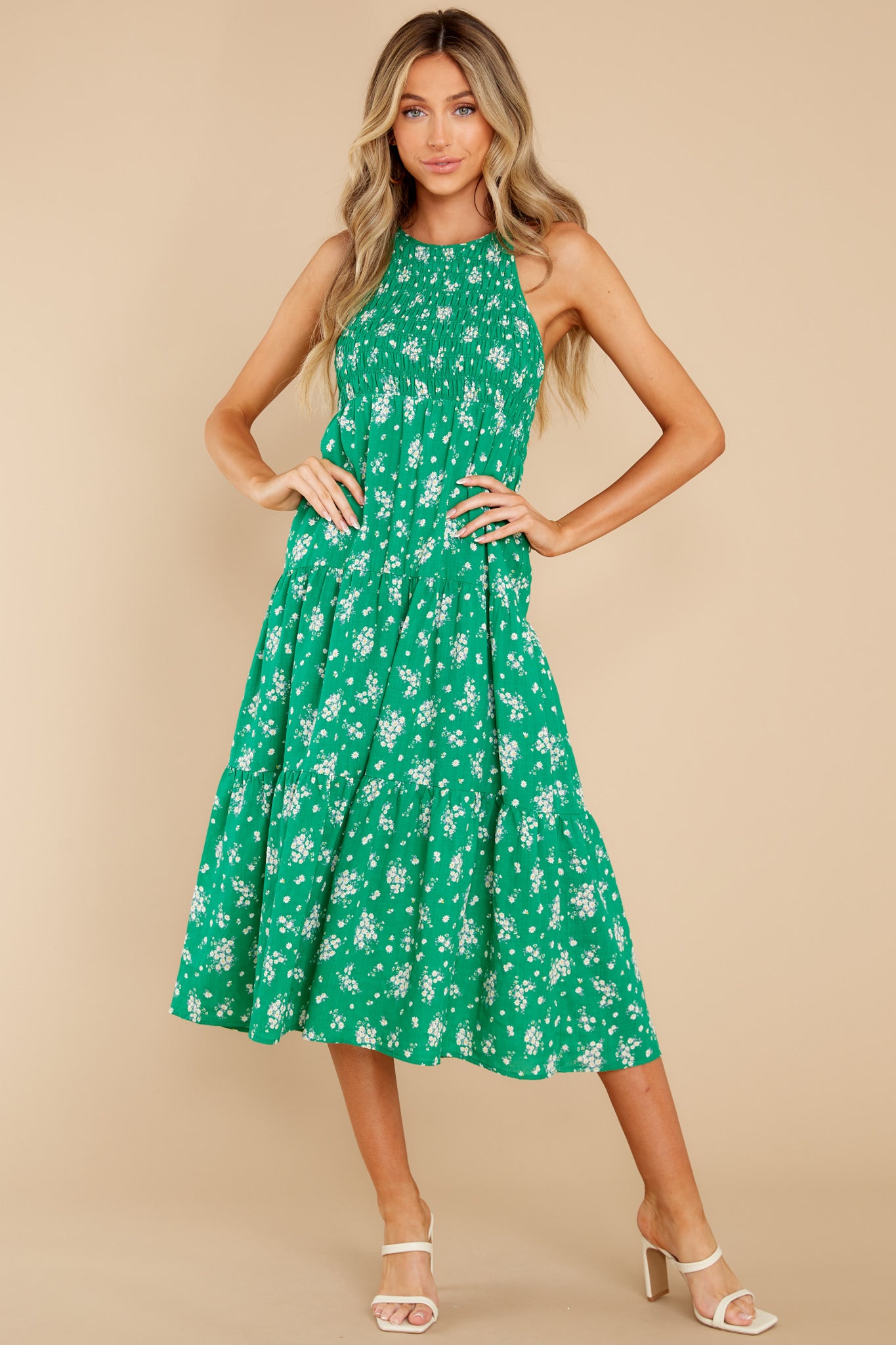 Plant A Smile Emerald Floral Print Midi Dress