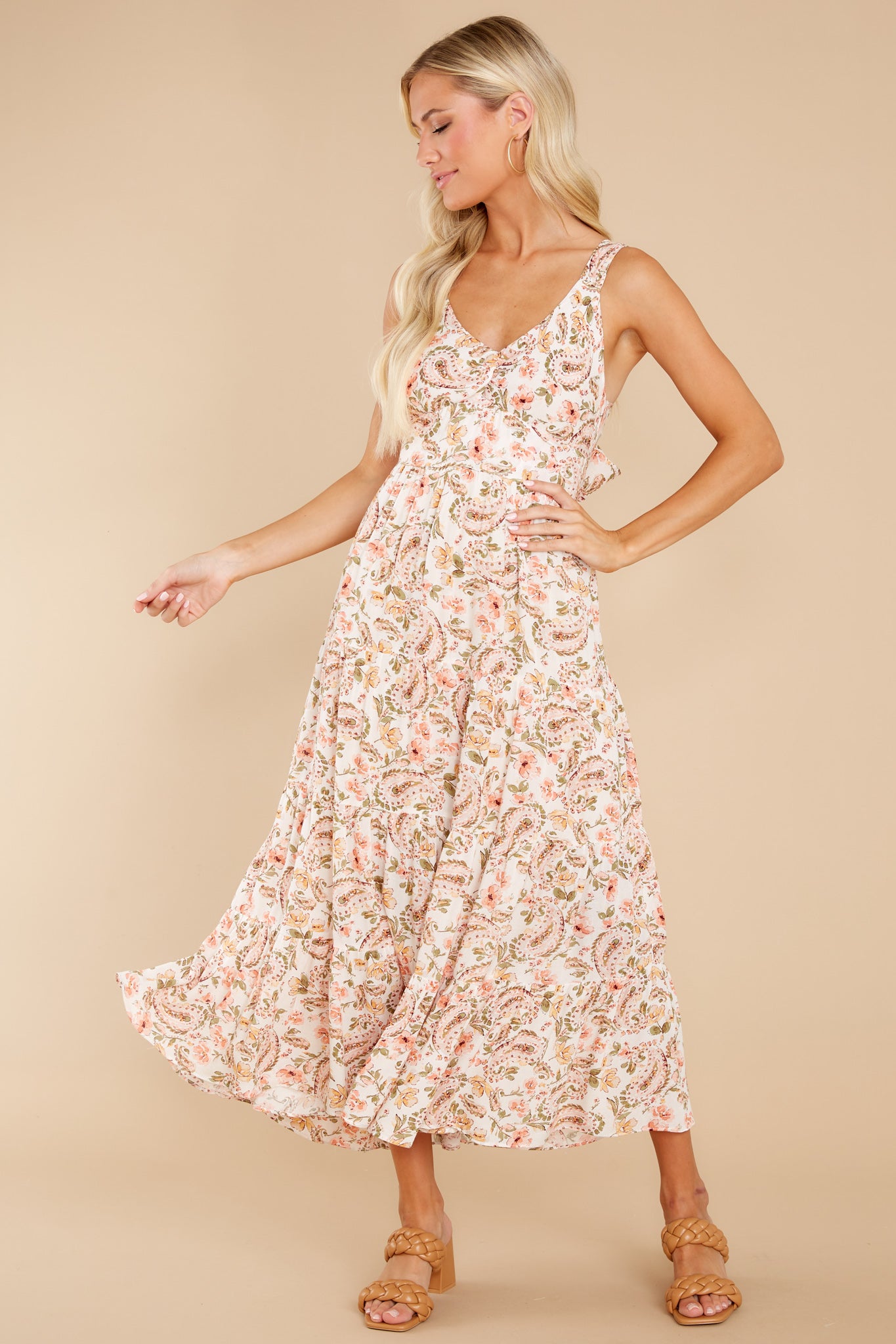 Playful In Paisley Ivory Floral Print Maxi Dress