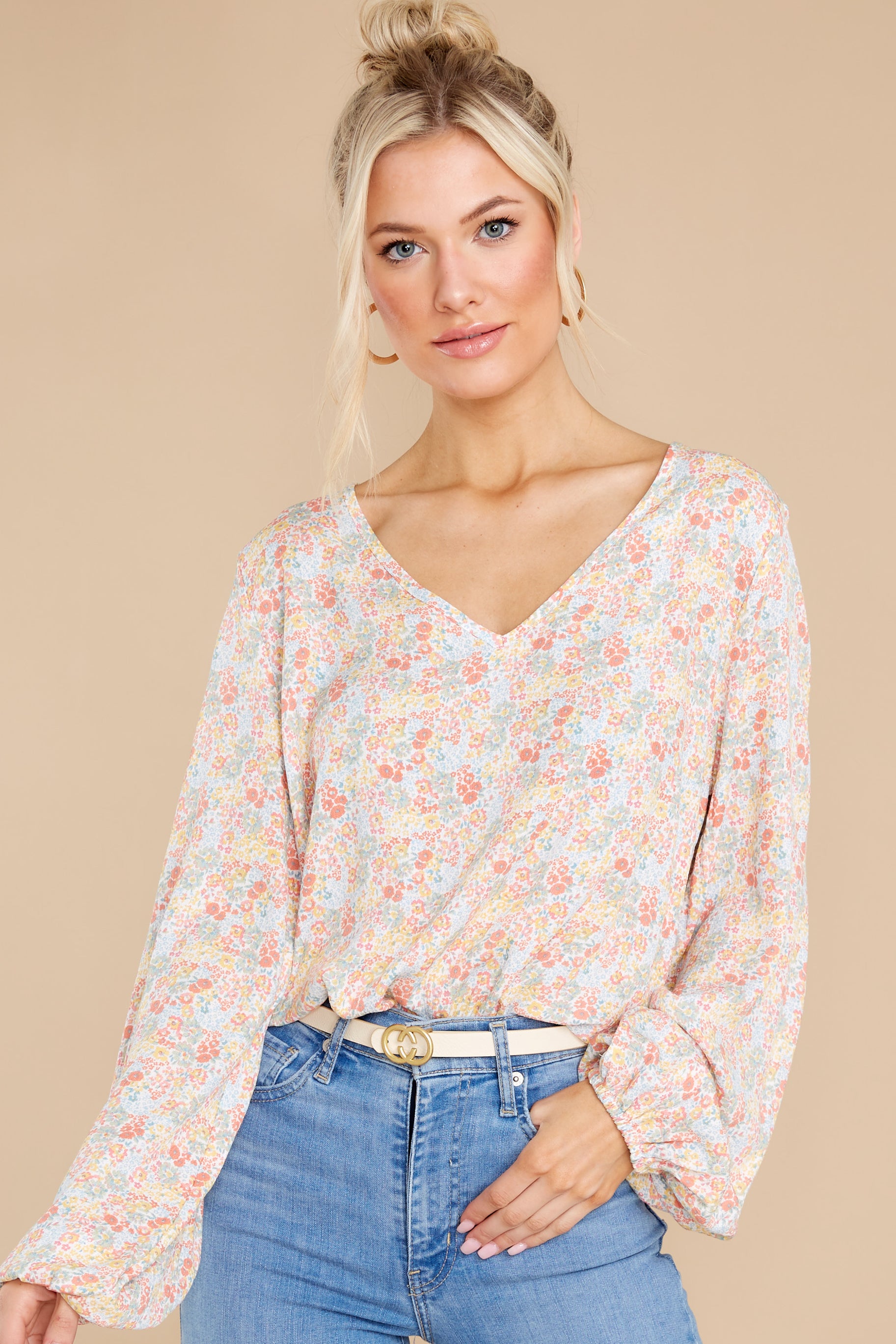 Pleasant Morning Peach Floral Print Bodysuit