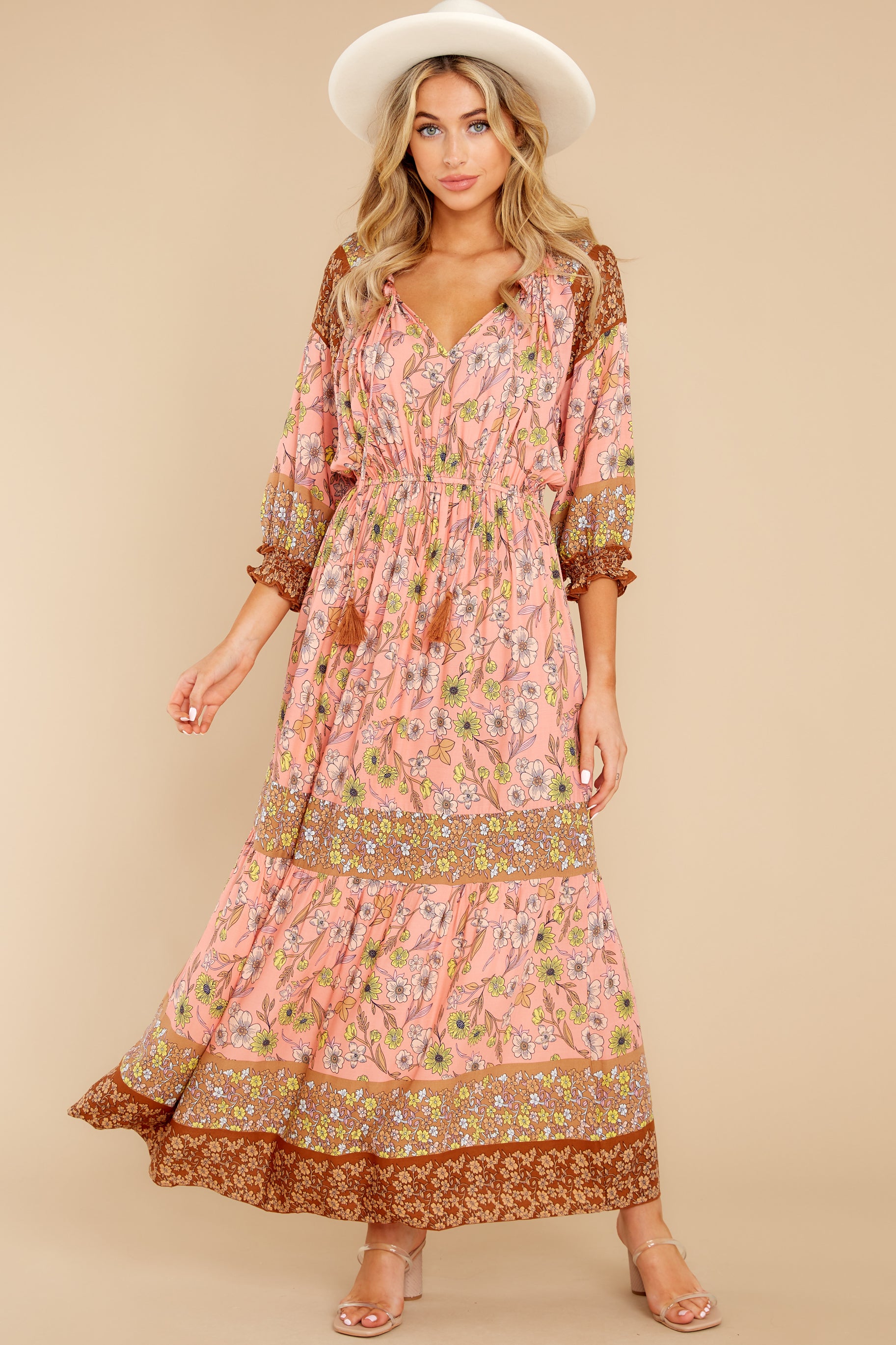 Point Of View Pink Multi Floral Print Maxi Dress