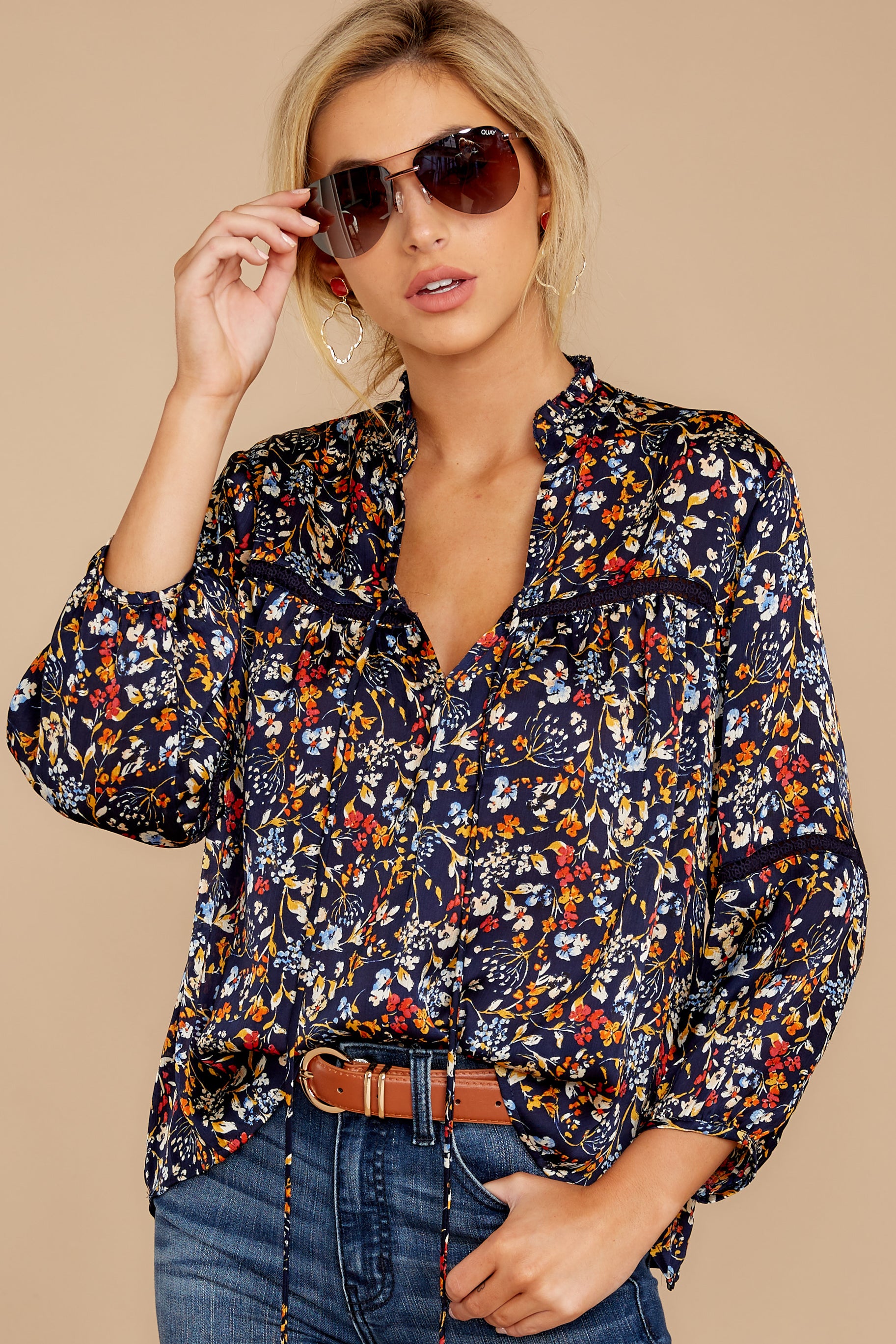 Prairie Flowers Navy Floral Print Top