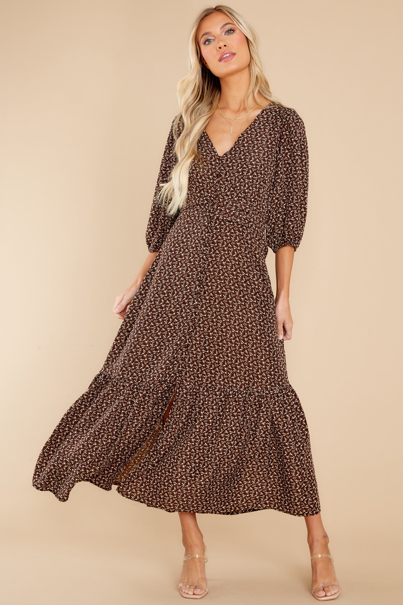 Pressing Rewind Brown Floral Print Maxi Dress