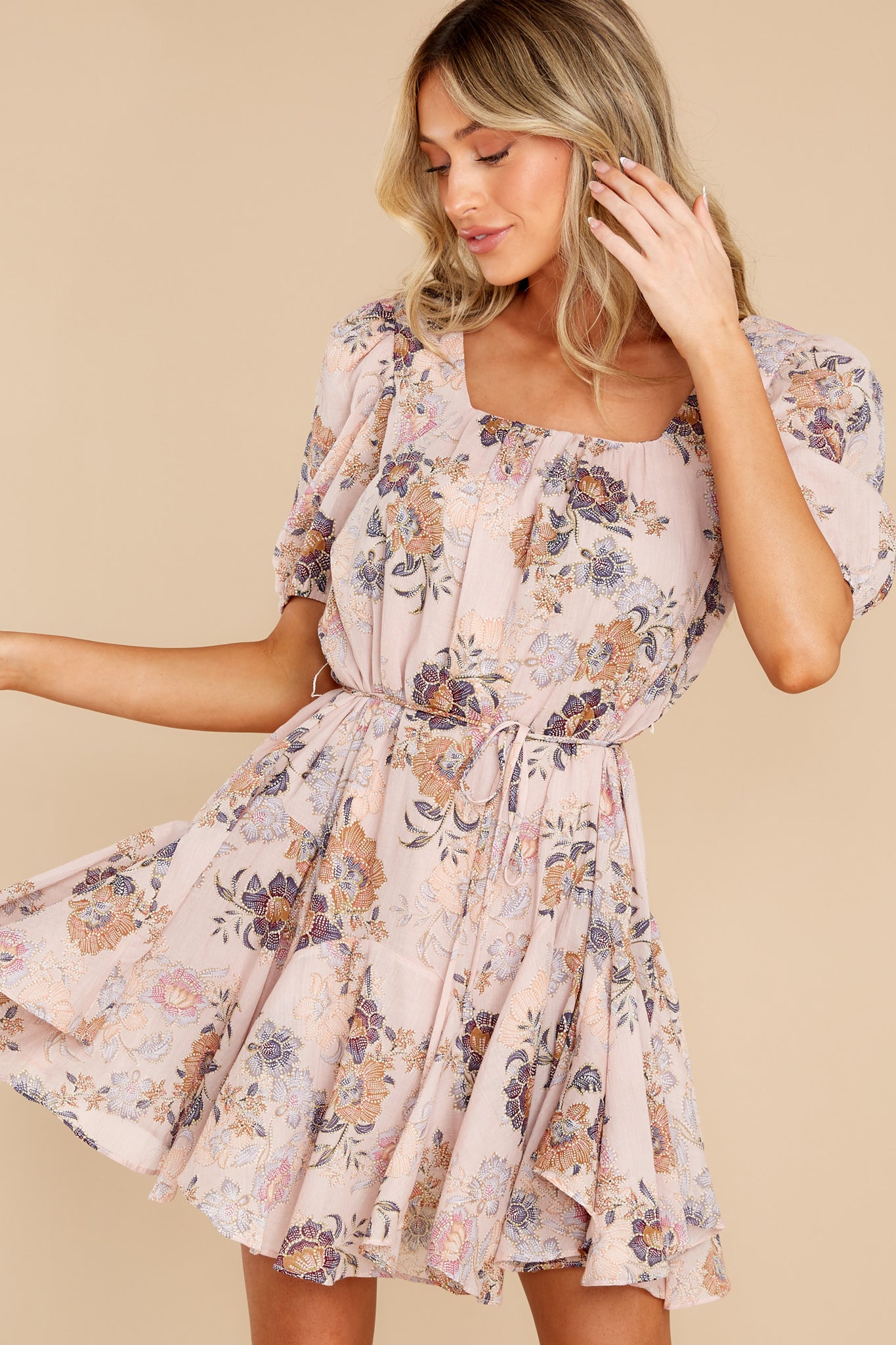 Pretty Magnificent Taupe Floral Print Dress