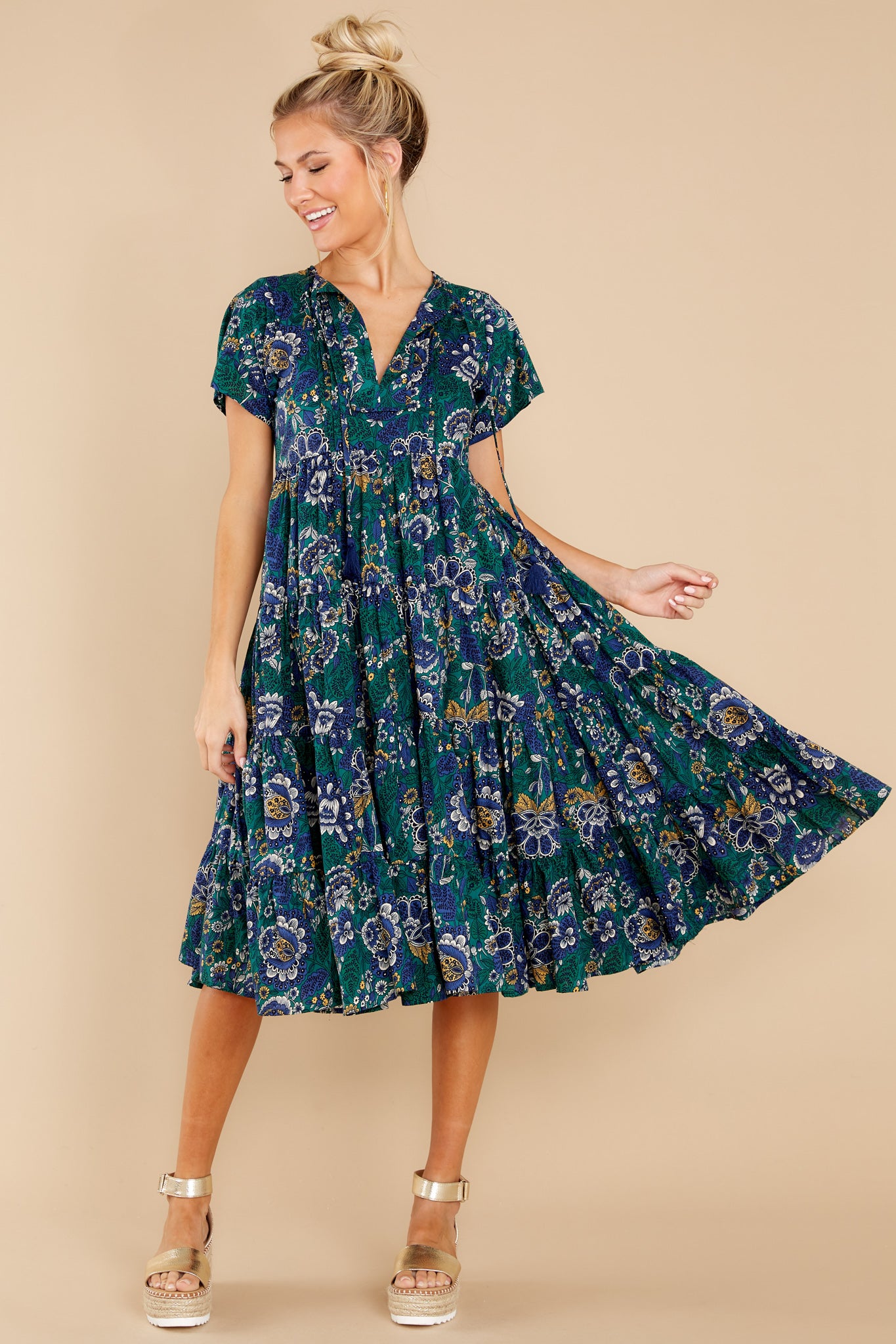 Promise Me This Dark Blue Floral Print Midi Dress