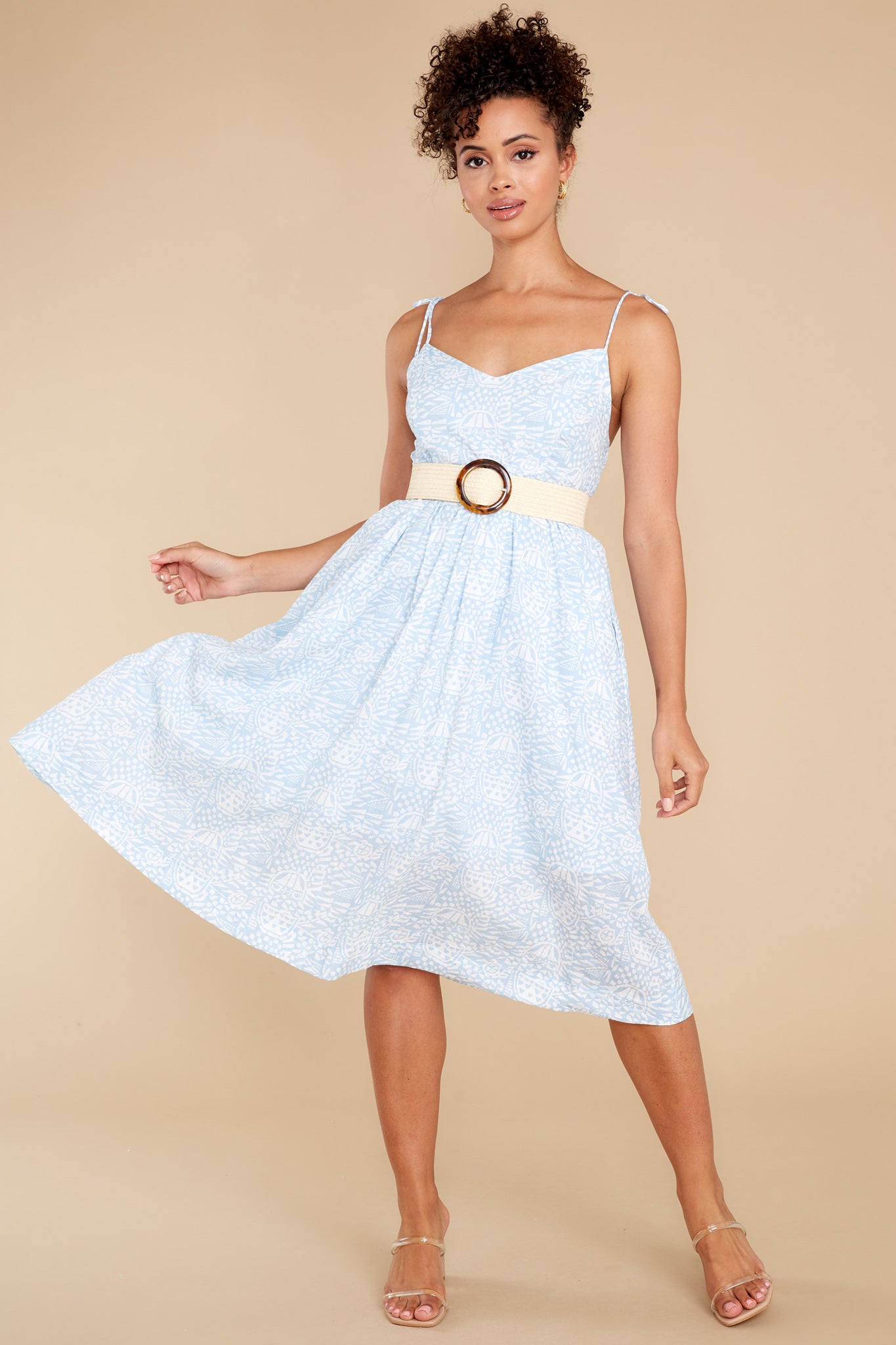 Pure Sweetness Light Blue Print Midi Dress