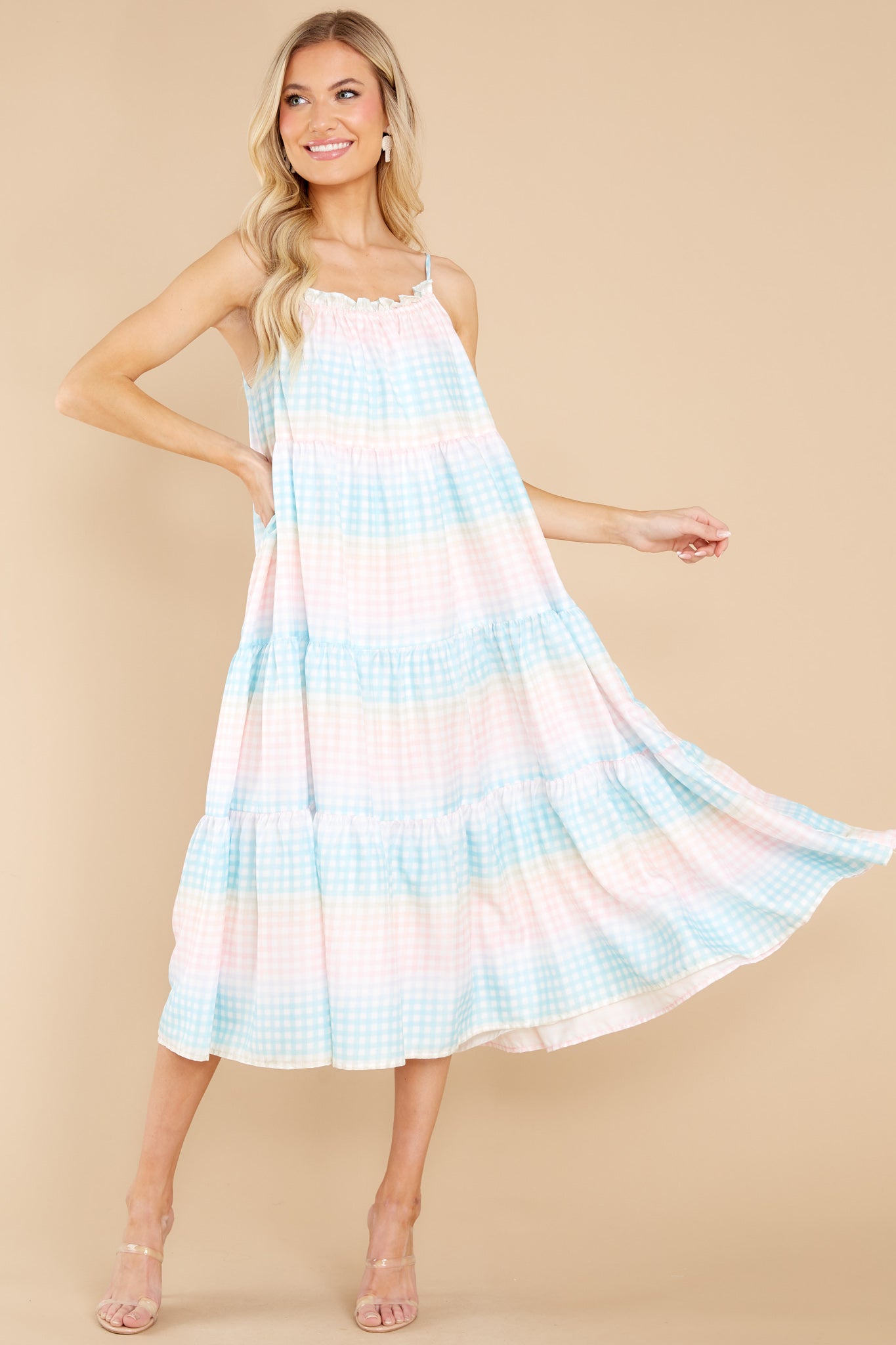 Pursuit Of Happiness Blue Multi Gingham Midi Dress