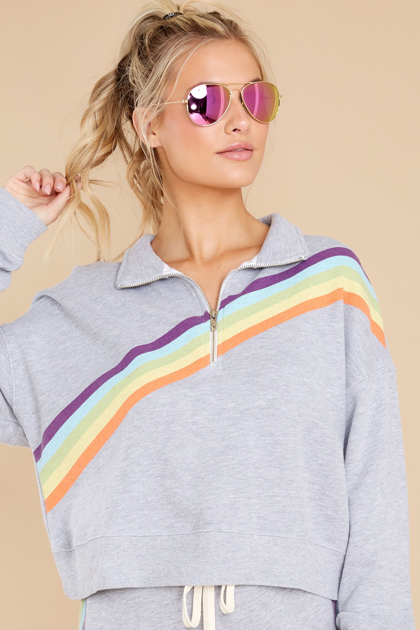 Rainbow Stripe Grey Half Zip Sweatshirt