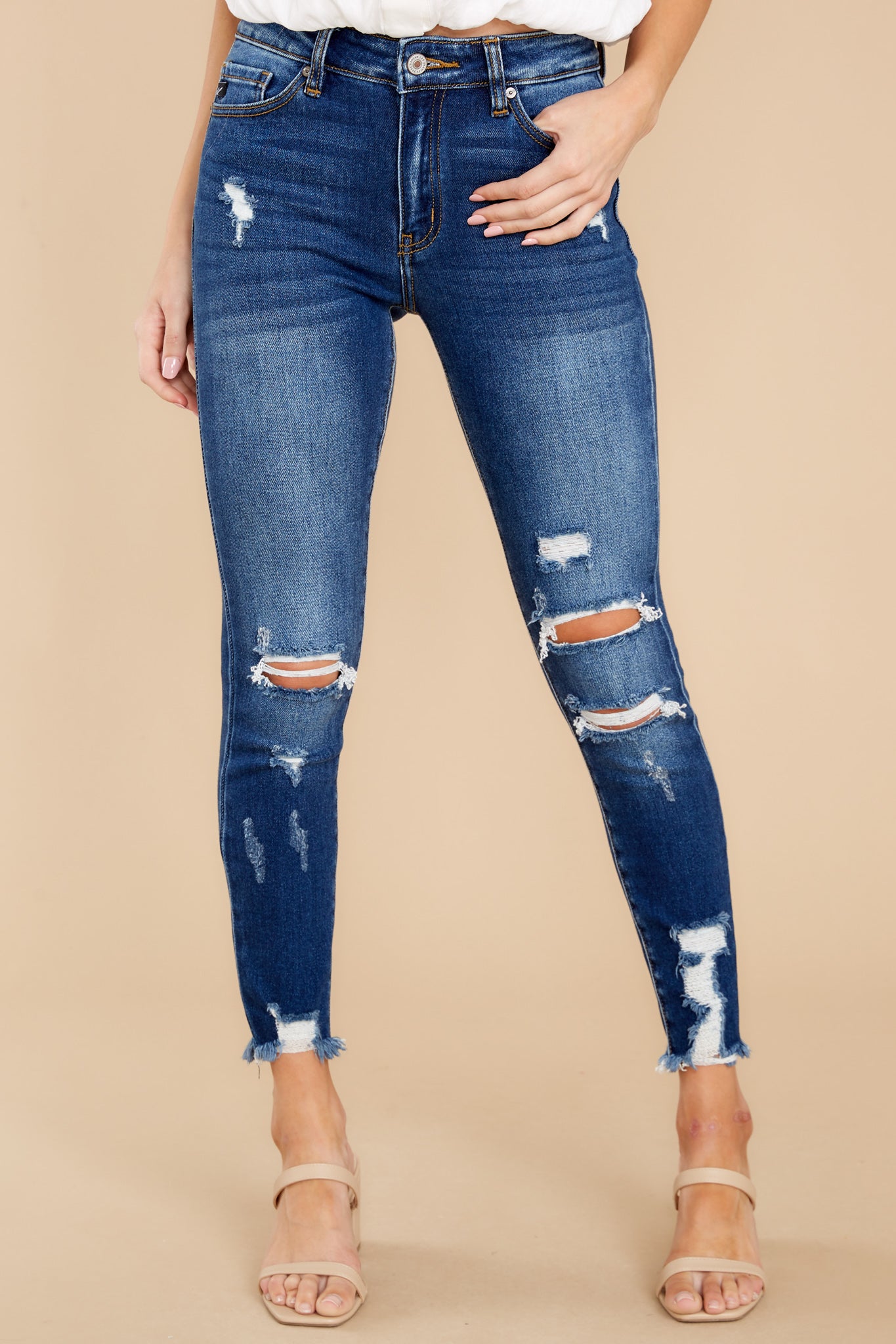 Raise A Ruckus Dark Wash Distressed Skinny Jeans