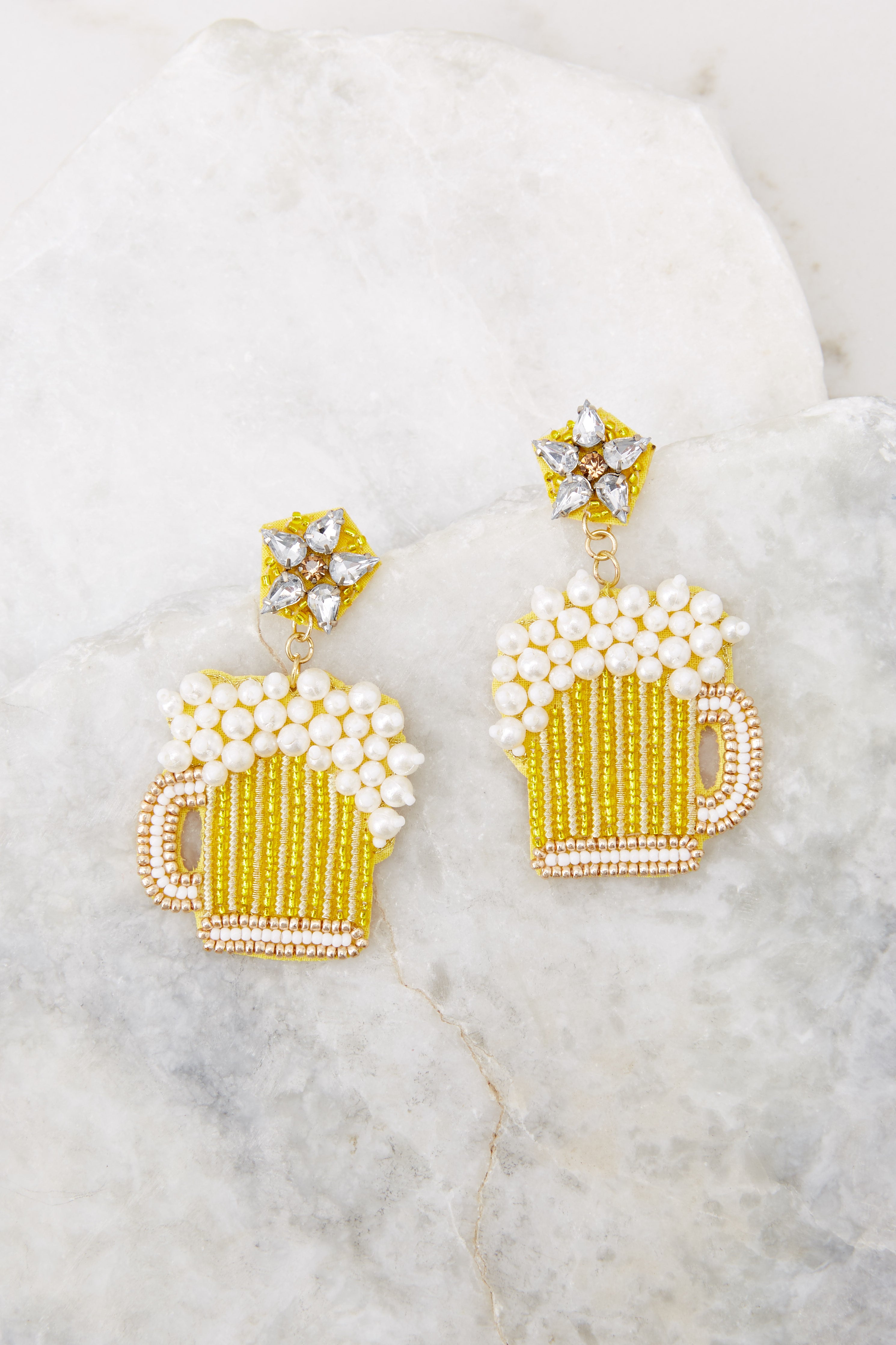 Raise Your Glasses Yellow Beaded Earrings