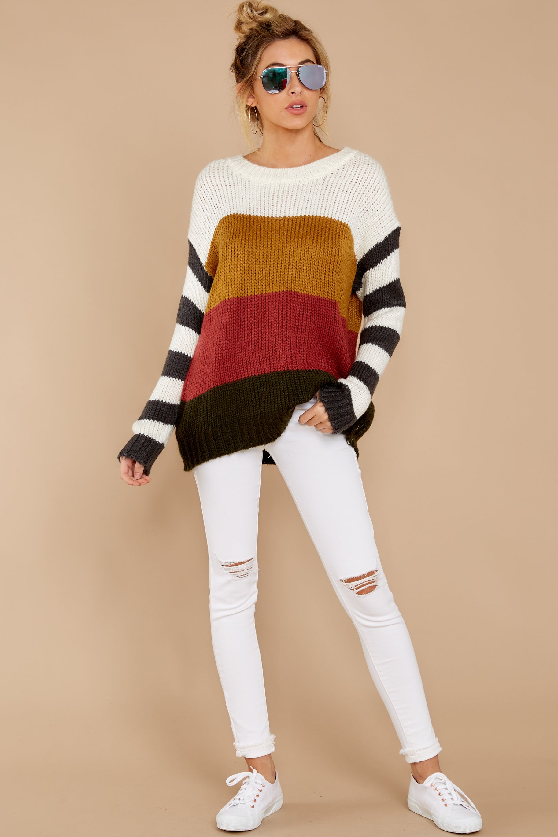 Read My Lips Camel Multi Stripe Sweater