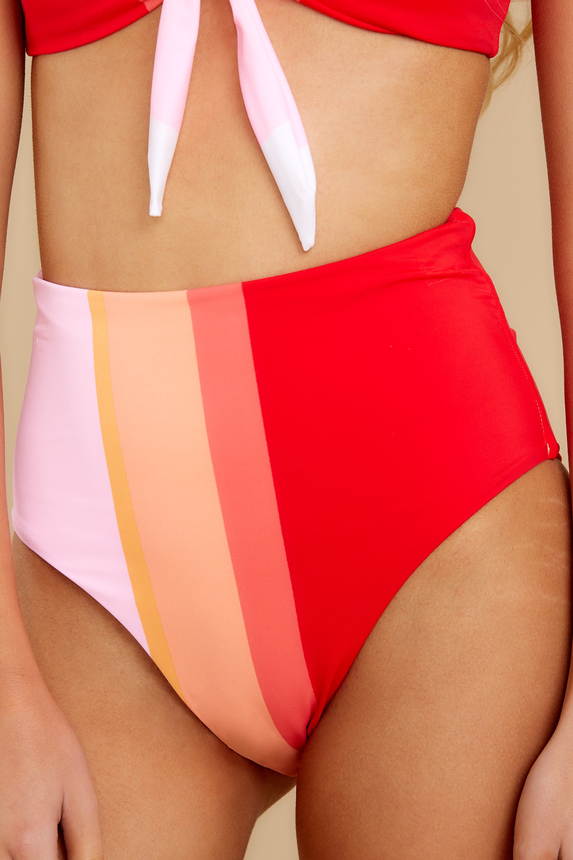 Ready For The Sun Red Multi Stripe Bikini Bottoms