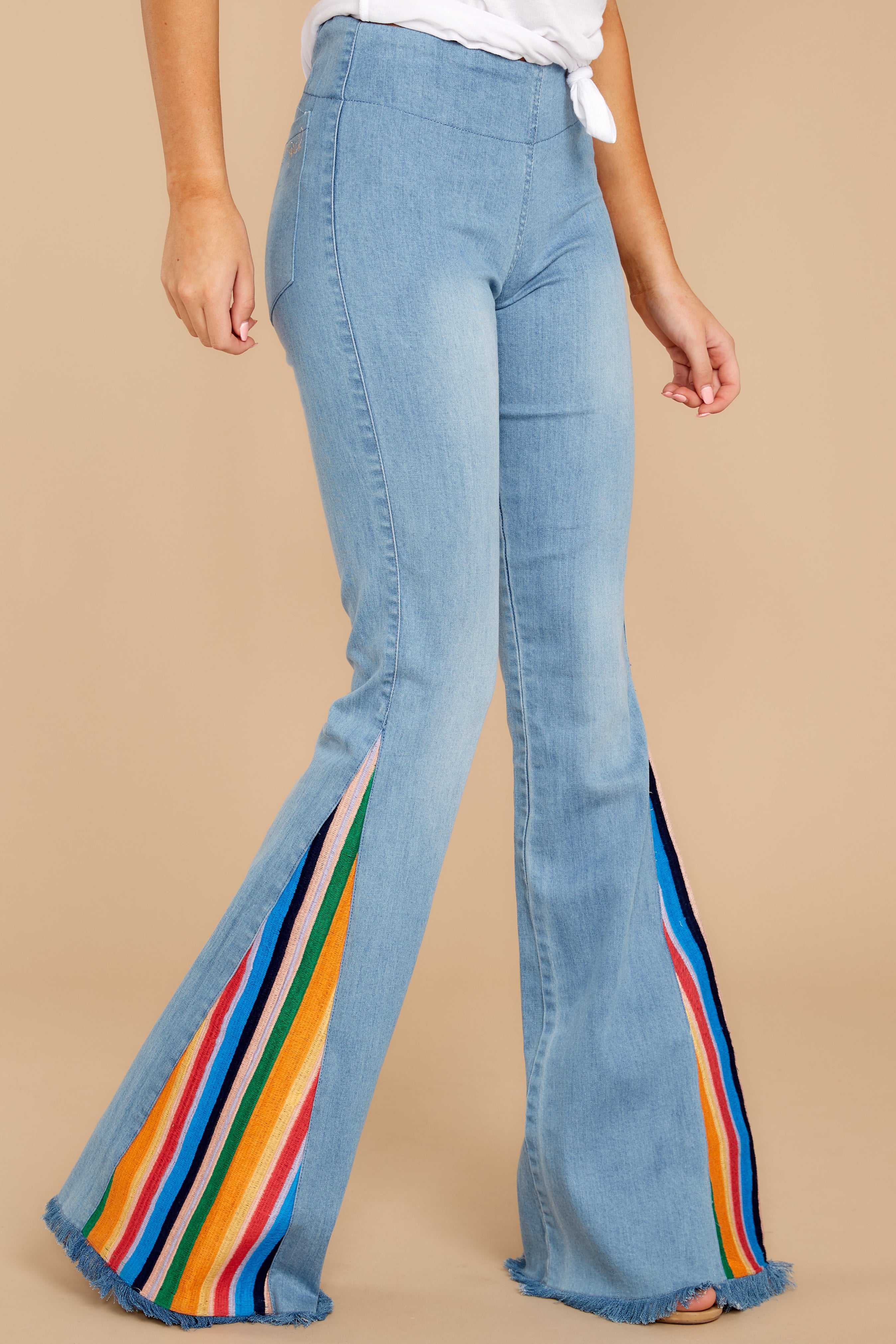 Retro Rainbows Light Wash Embroidered Flare Jeans