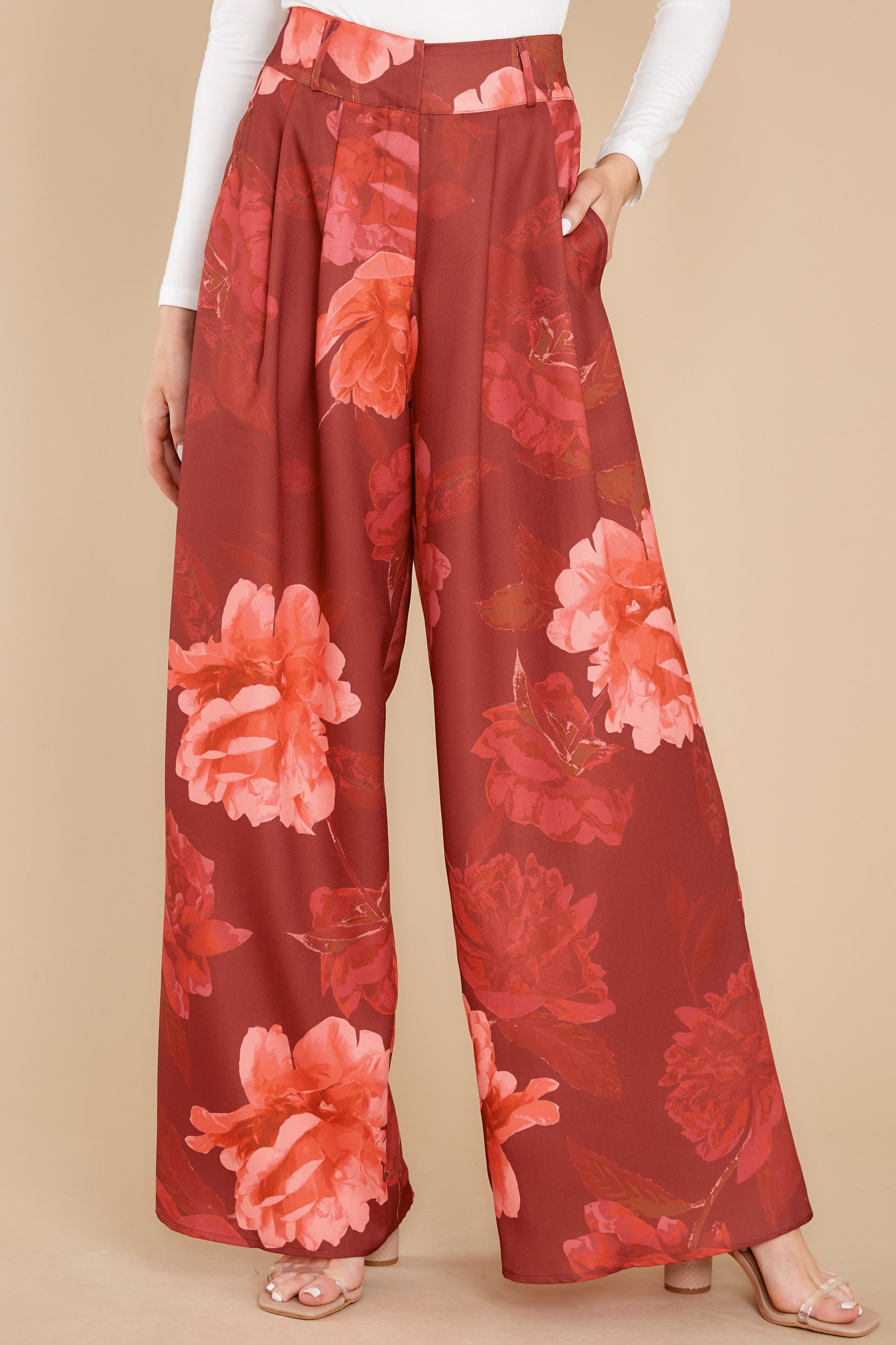 Rosy View Red Floral Print Pants