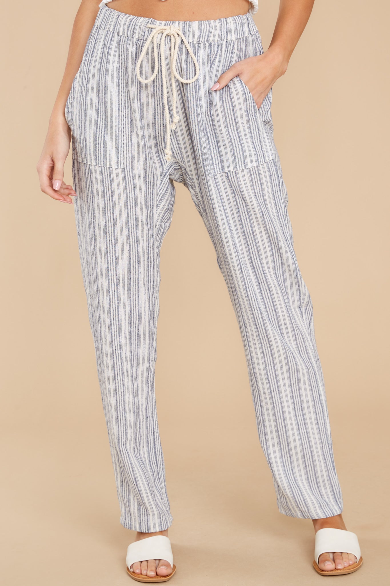 Row Along Navy And Ivory Stripe Pants