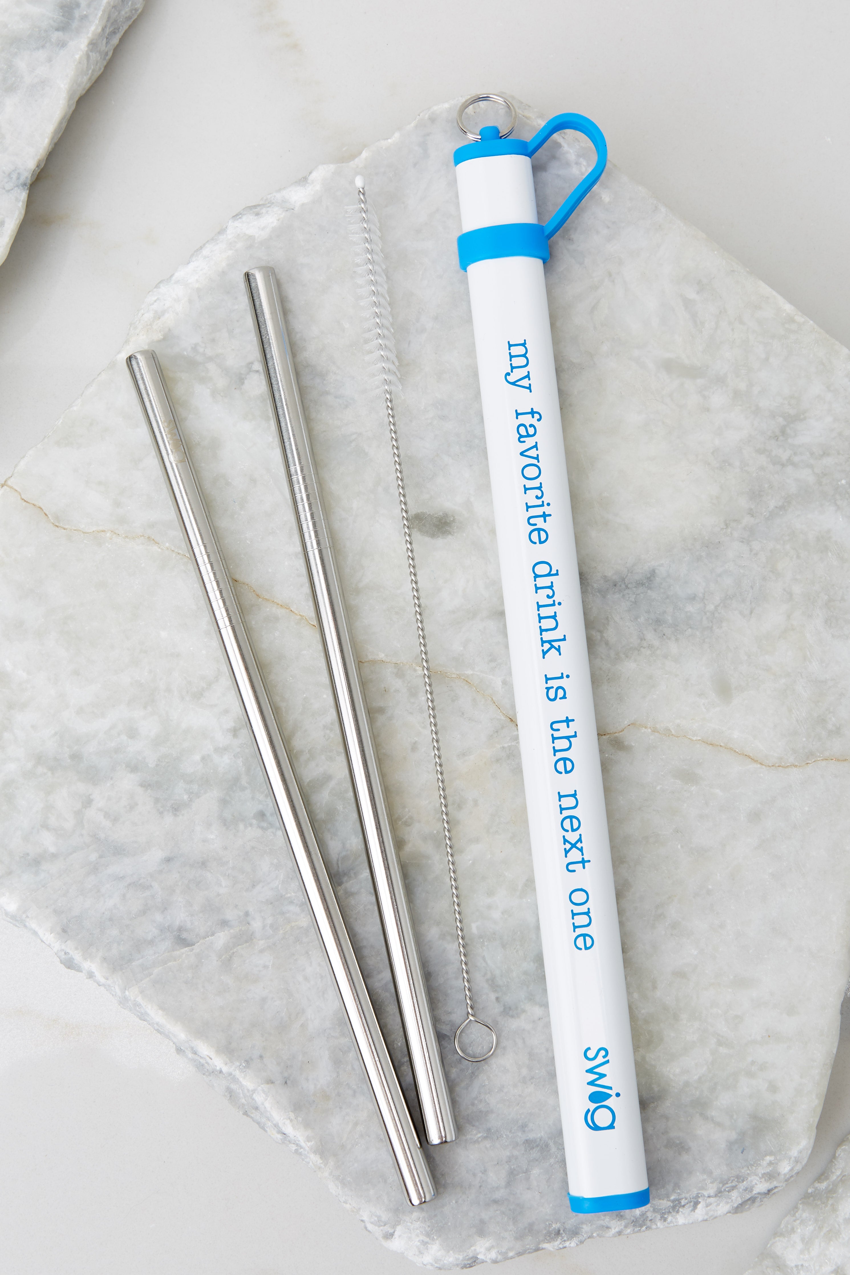 Royal Blue Double Stainless Steel Straw Set