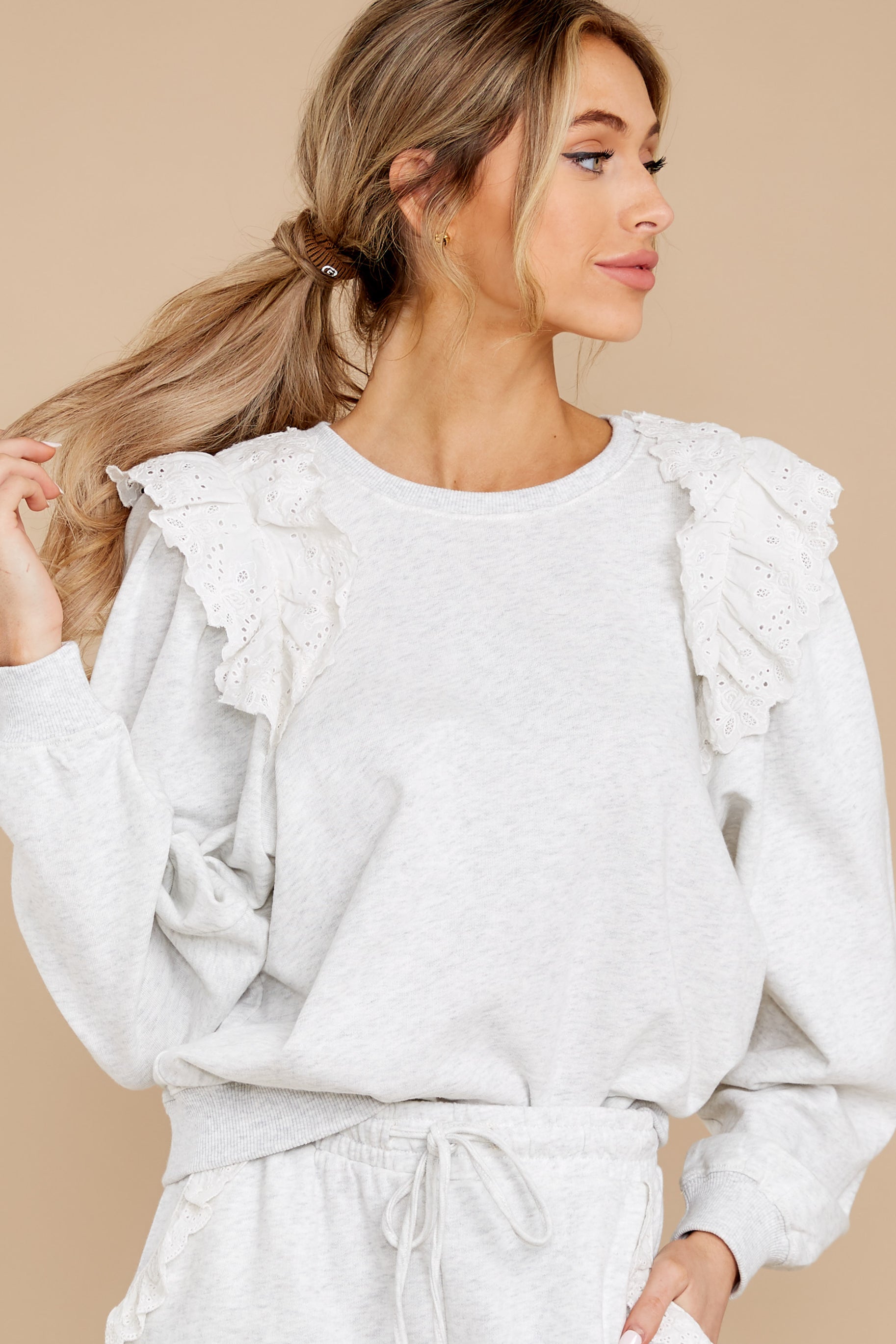 Ruffled Up Heather Grey Top