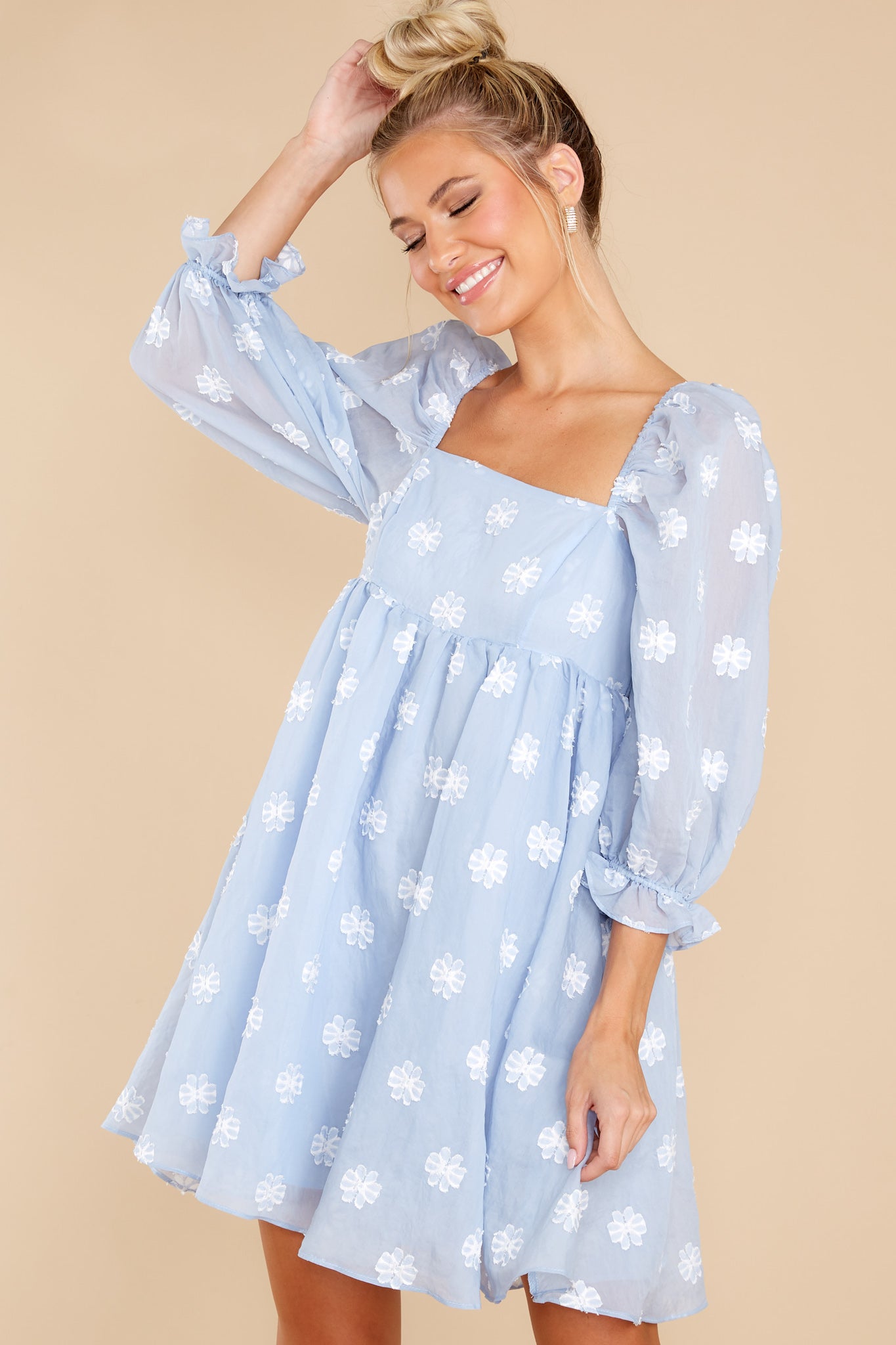 Say It's True Pastel Blue Floral Embroidered Dress