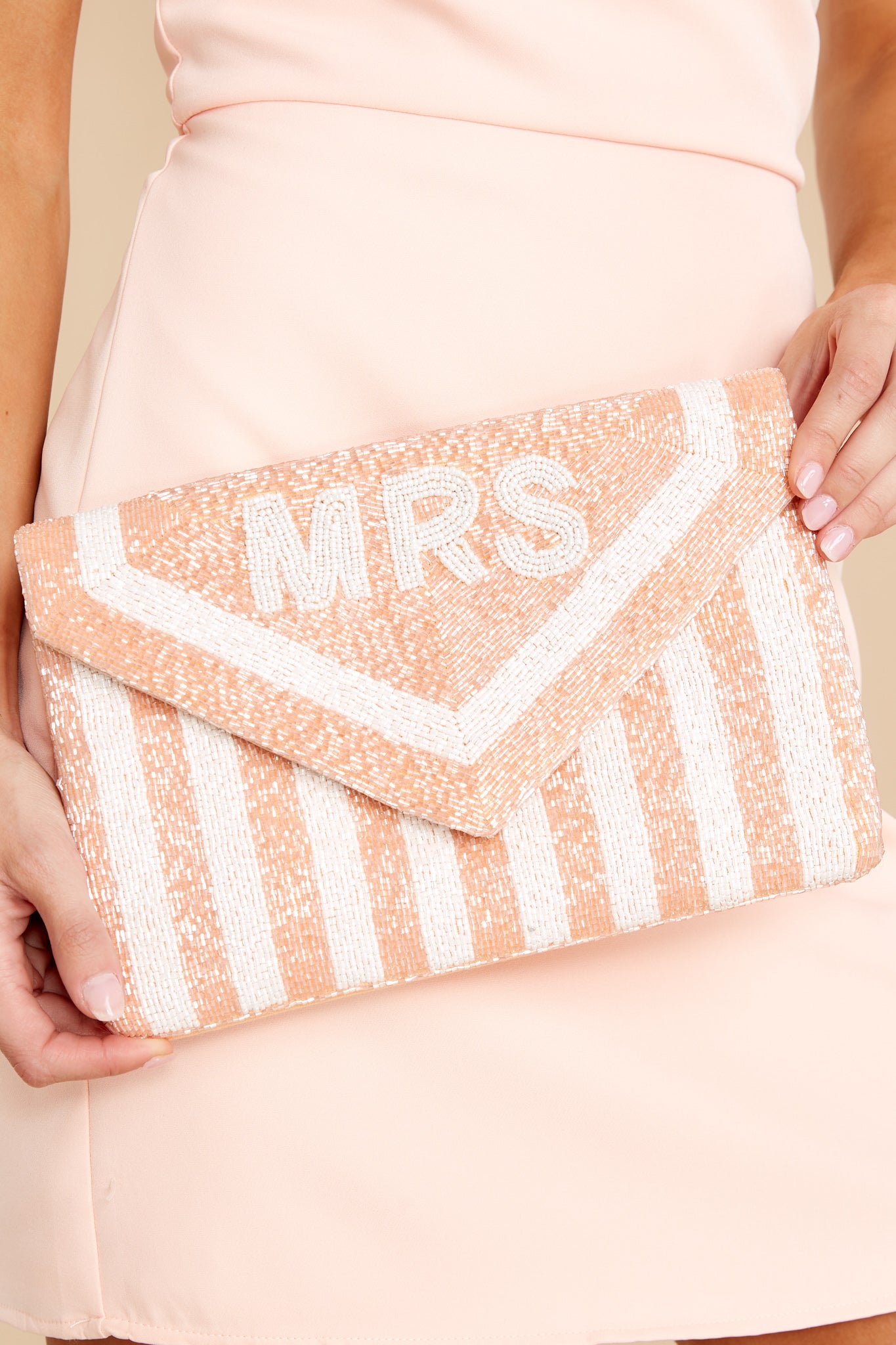 Sealed In Love Pink And White Beaded Clutch