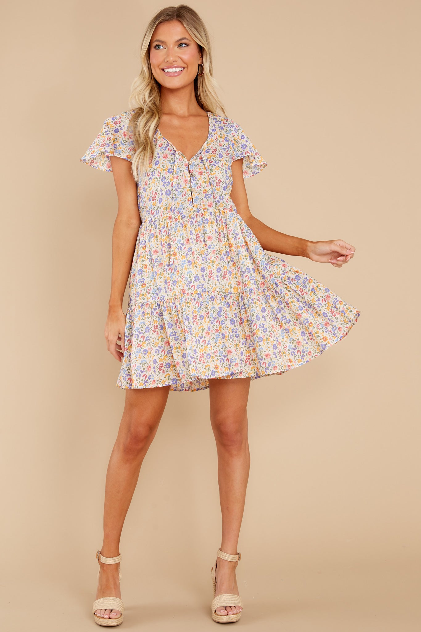 Secret Gardens Ivory Multi Floral Print Dress