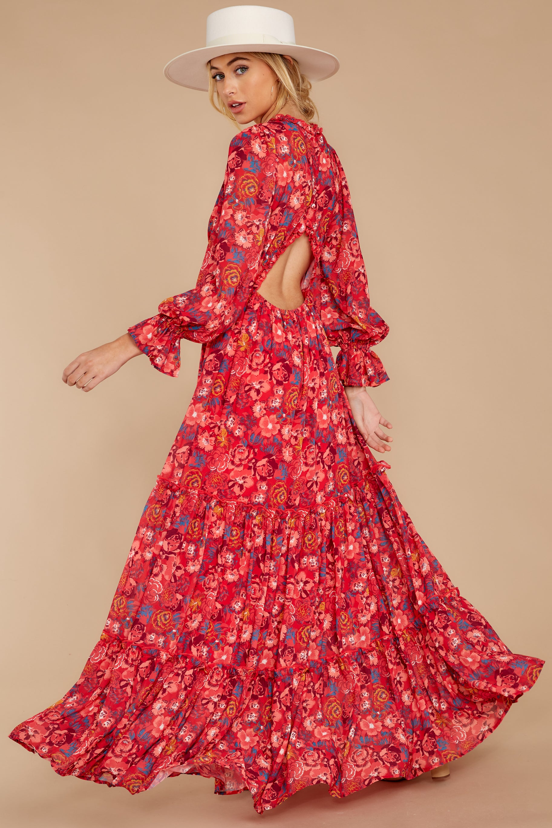 Secrets Of The Heart Red Floral Print Maxi Dress