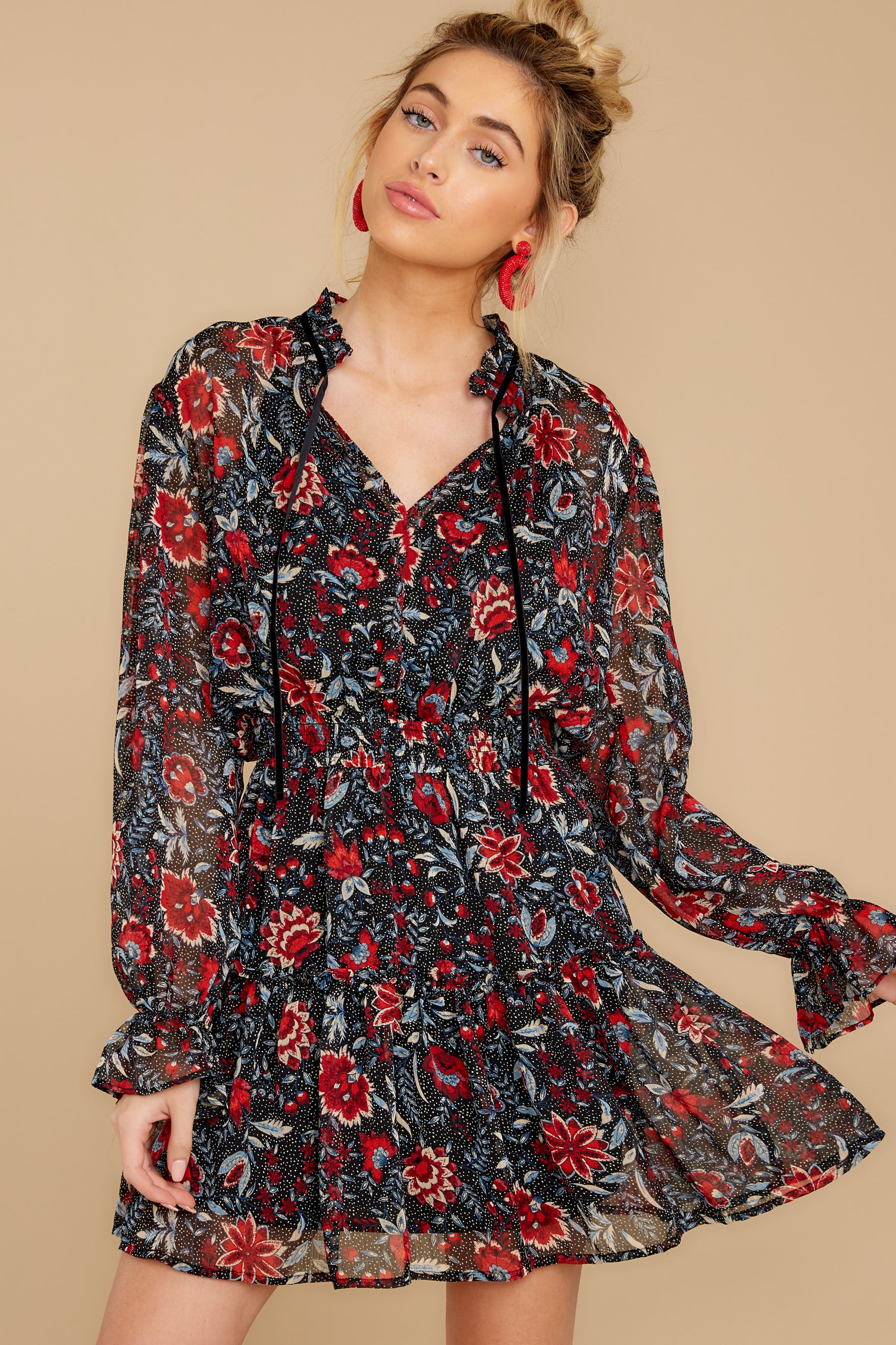 See You Coming Black Floral Print Dress