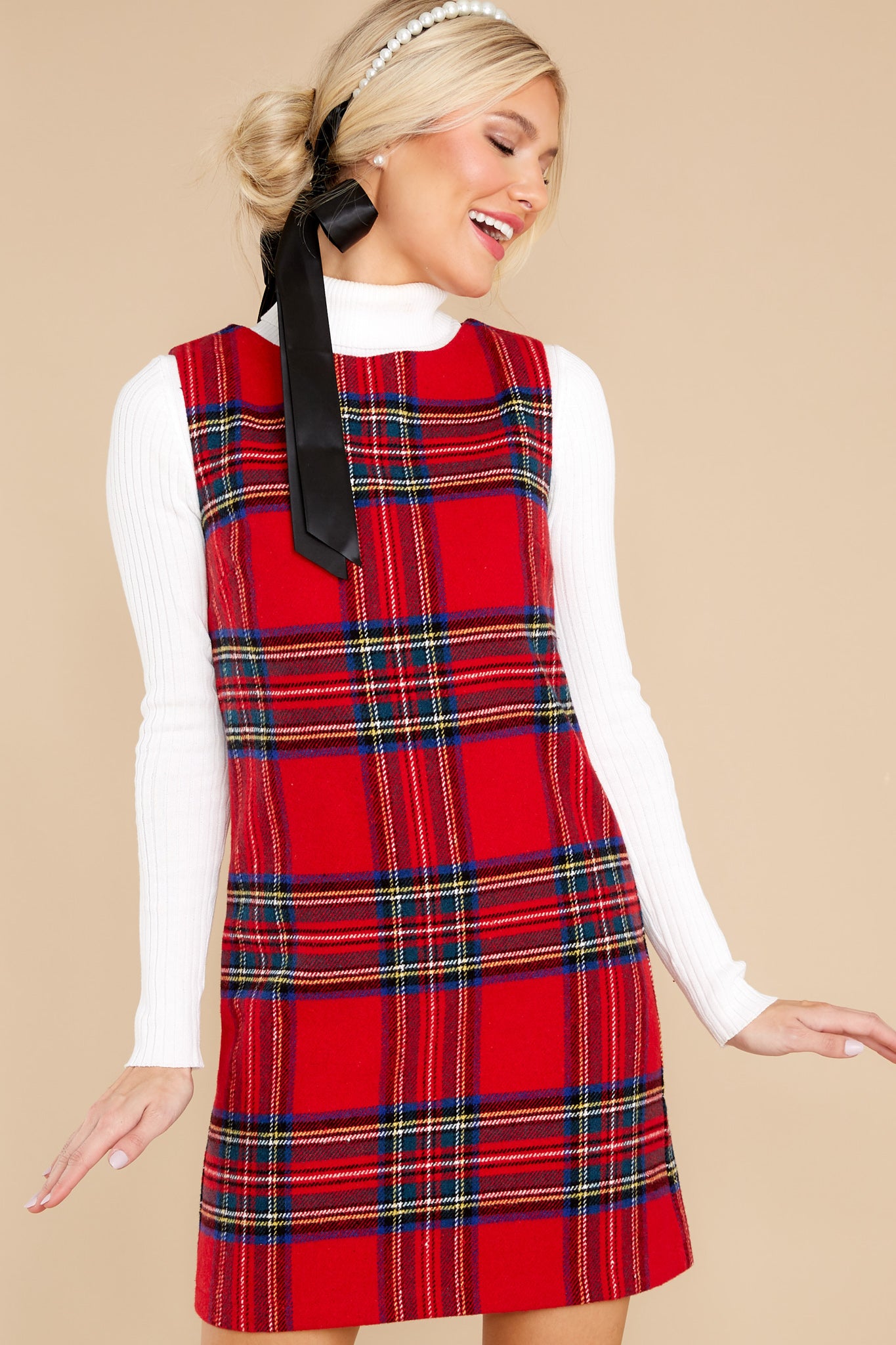 Sentimental Feeling Red Plaid Dress