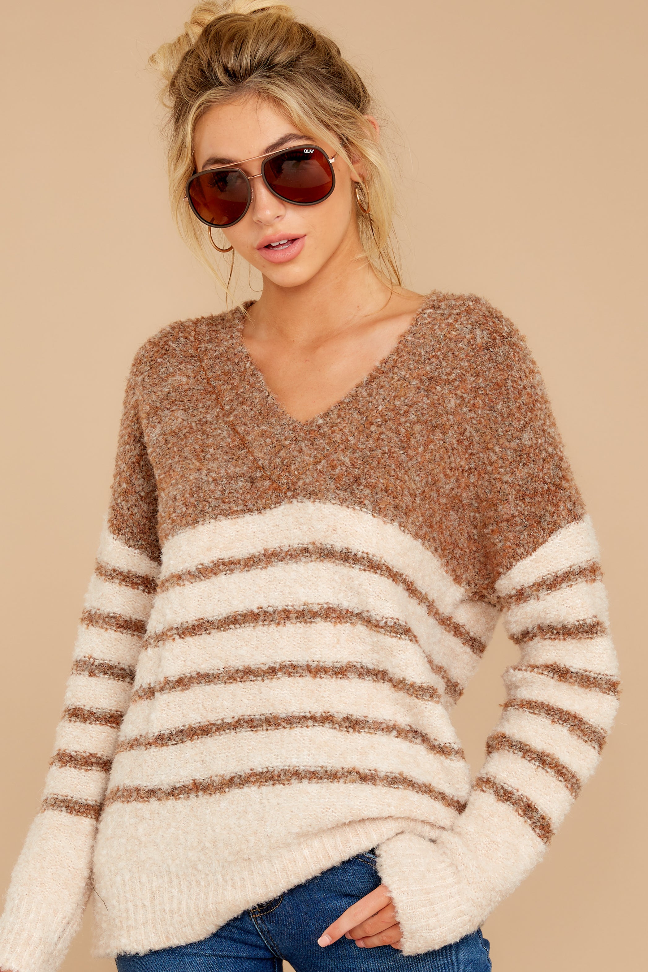 Settled In Tawny Brown Stripe Sweater